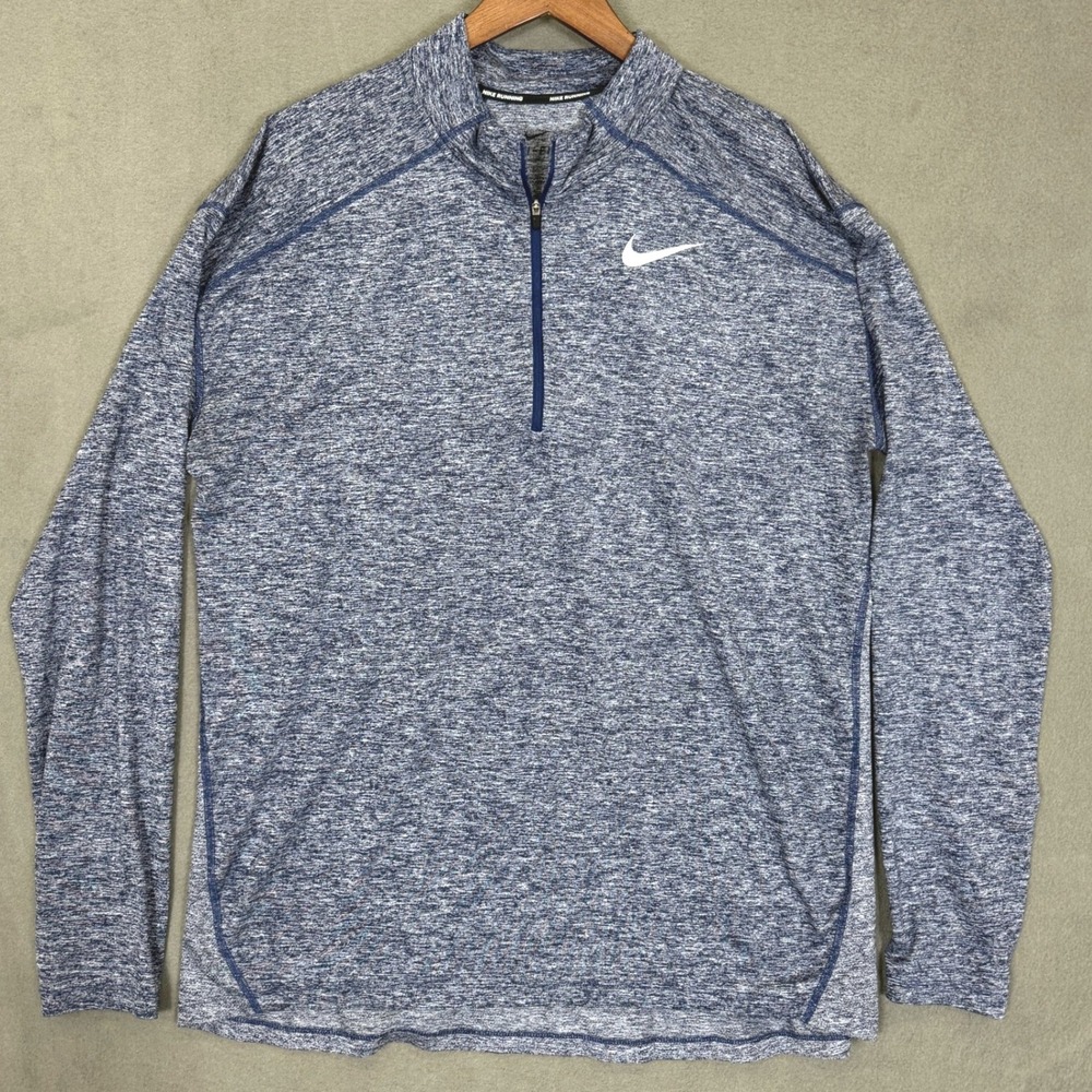 Nike Running Shirt Men XL Blue Dri Fit Quarter Zip Heathered AQ7903-429